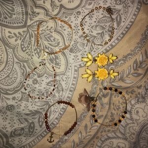 Yellow- flower earrings and set of 5 bracelets.